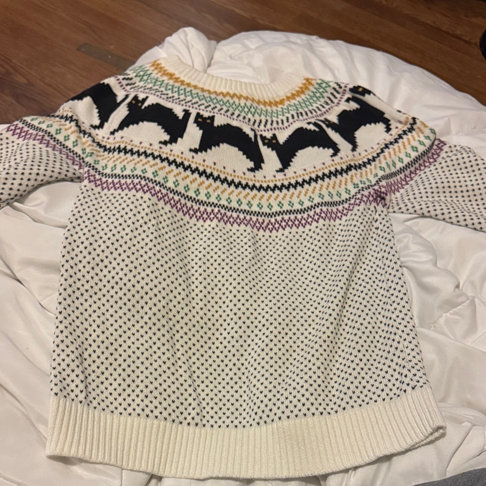 Modcloth Cream and Black Graphic Sweater